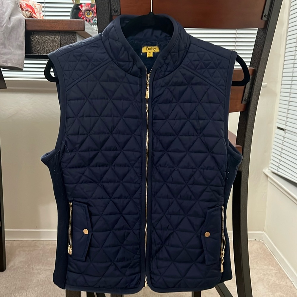 DAISY NAVY BLUE ZIP UP VEST WITH FUR LINING | MEDIUM